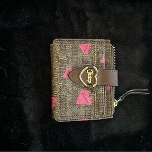 Juicy Couture Brown and Pink Wallet with Heart Clasp